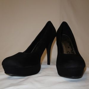 Womens Black Suede Platform Heel Sz 12